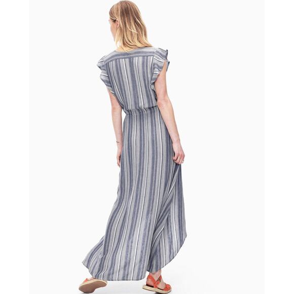 New Splendid Chambray Multi Striped Tulip Sleeve Maxi Dress $198 Size Small Blue - Picture 3 of 4